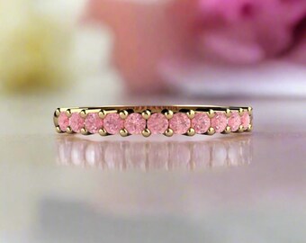 Pink Diamond Band | Wedding Ring or Anniversary Band | Stackable Pink Stone Ring in Gold or Platinum
