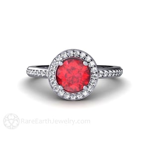 Ruby Engagement Ring Diamond Halo Ruby Ring Custom Wedding Jewelry July Birthstone