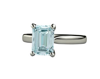 Aquamarine Engagement Ring Emerald Cut Aquamarine Ring Solitaire 14K or 18K Gold or Platinum
