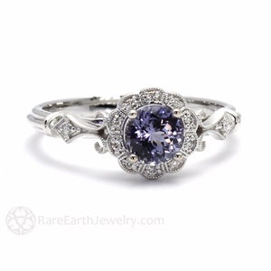 Art Deco Purple Sapphire Ring Vintage Style Sapphire Engagement Ring with Diamonds Milgrain Antique Design Unique Custom Purple Stone Ring