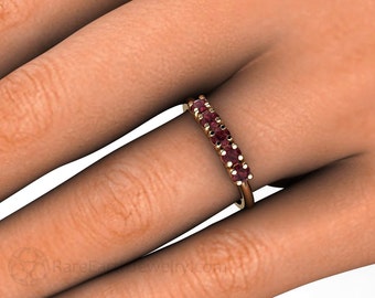 Rhodolite Garnet Ring 5 Stone Garnet Band Red Stone Stackable Band Red Gemstone Ring 14K or 18K Gold January Birthstone