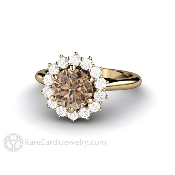 Chocolate Moissanite Engagement Ring Round Cluster Fancy Brown