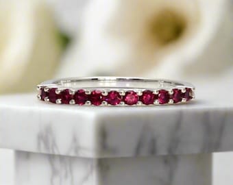 Natural Ruby Wedding Ring, Ruby Anniversary Band, Real Ruby Ring, Ruby Wedding Band, Red Stone Ring, Mothers Ring, July Birthstone Ring