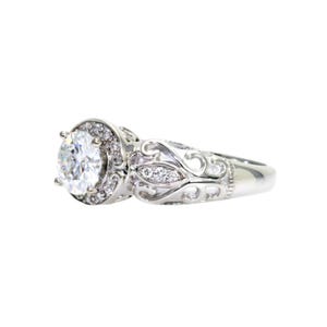 Rose Gold Moissanite Engagement Ring, Vintage Style Diamond Halo, Art Deco Moissanite Ring Lab Created Diamond Alternative 14K 18K Platinum image 6