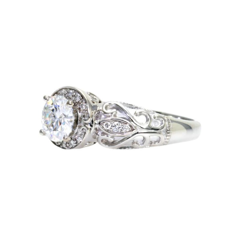 Rose Gold Moissanite Engagement Ring, Vintage Style Diamond Halo, Art Deco Moissanite Ring Lab Created Diamond Alternative 14K 18K Platinum image 6