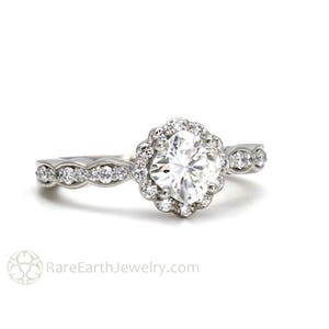 Platinum Moissanite Diamond Halo Engagement Ring Cushion Cut Forever One Moissanite Ring image 5