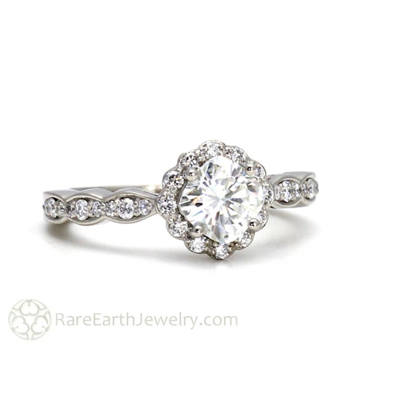 Platinum Moissanite Diamond Halo Engagement Ring Cushion Cut Forever One Moissanite Ring image 5