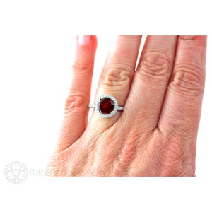 Red Garnet Ring Diamond Halo Engagement Ring January Birthstone Ring 14K or 18K Gold Custom Bridal Jewelry image 5