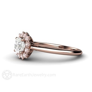 Cushion Cut Diamond Engagement Ring with Pink Diamond Halo Australian Argyle Pink Diamond Ring Cluster Design 14K or 18K Gold image 4