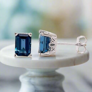 London Blue Topaz Stud Earrings in 14K Gold | December Birthstone Jewelry