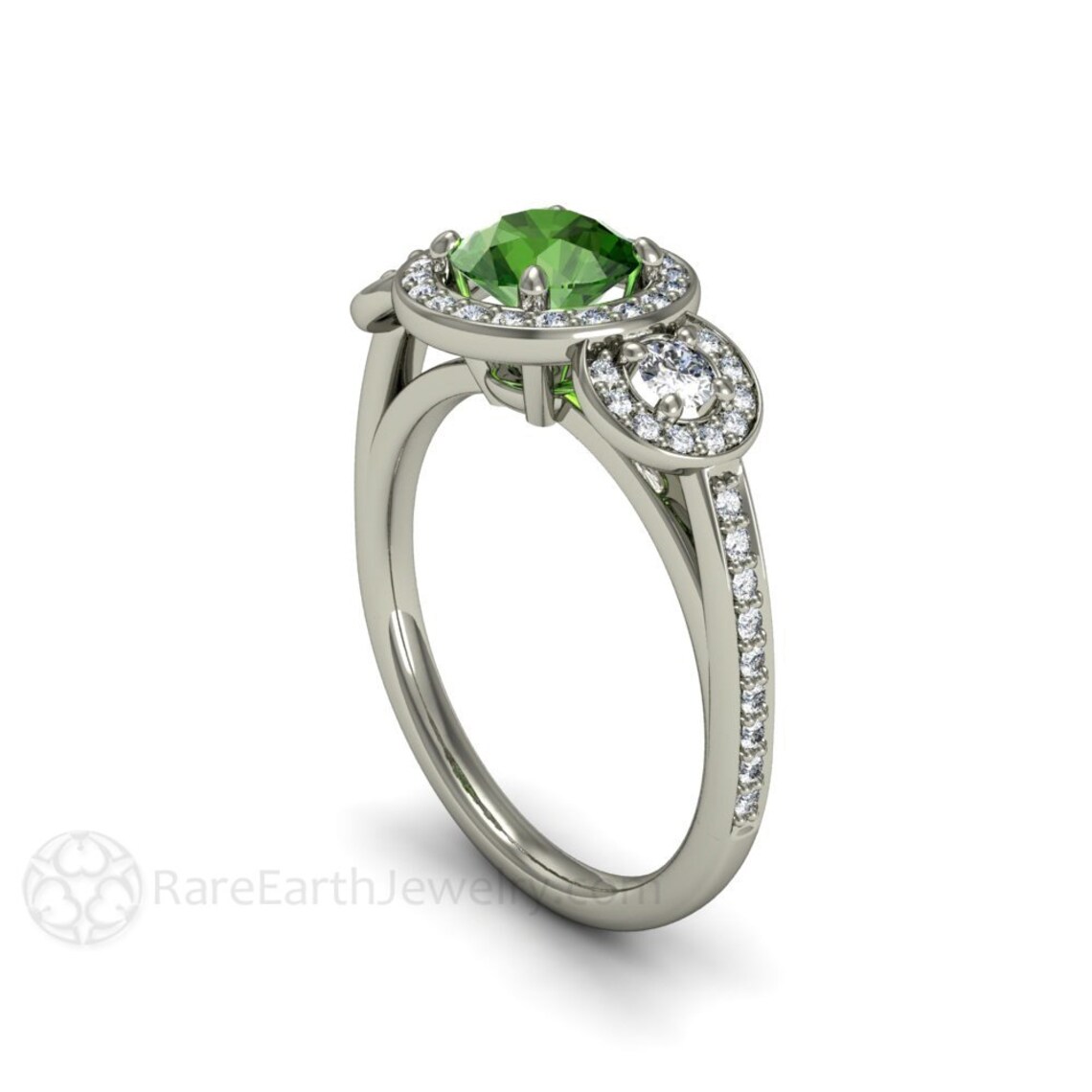Green Sapphire Engagement Ring 3 Stone Round Green Sapphire Etsy