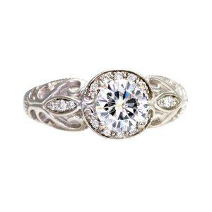 Rose Gold Moissanite Engagement Ring, Vintage Style Diamond Halo, Art Deco Moissanite Ring Lab Created Diamond Alternative 14K 18K Platinum image 8