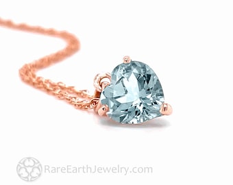 Aquamarine Heart Necklace Rose Gold Aquamarine Pendant Something Blue Necklace for the Bride Wedding 14K Bridal Jewelry March Push Present