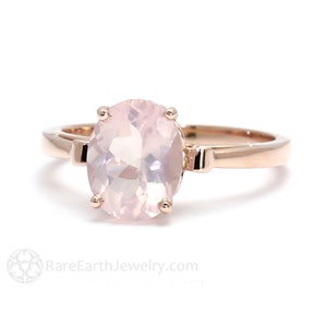 Rose Gold Ring Rose Quartz Ring Fleur de Lis Ring 14K of 18K Goud Pastel Roze Edelsteen Ring