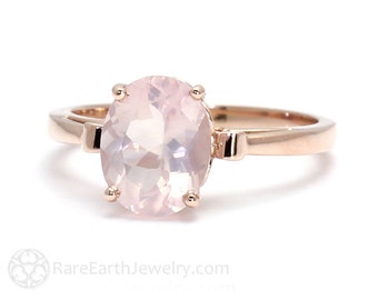 Rose Gold Ring Rosenquarz Ring Fleur de Lis Ring 14K oder 18K Gold Pastell Rosa Edelstein Ring