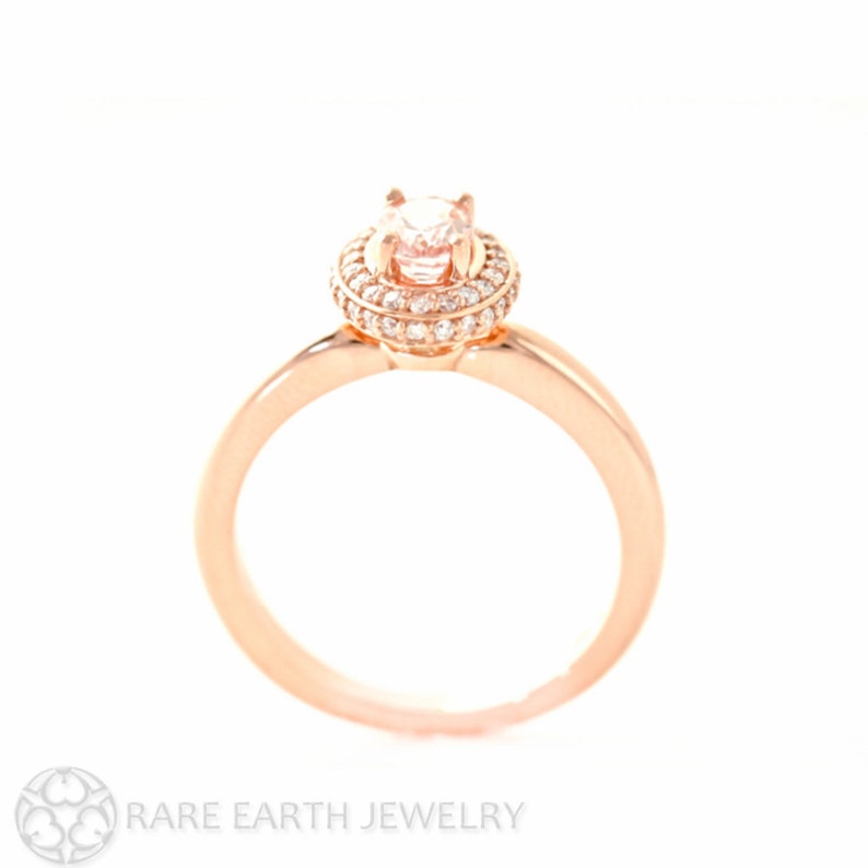 14K Peach Sapphire Engagement Ring Baby Pink Sapphire Ring Diamond Halo Champagne Custom Bridal Jewelry image 5