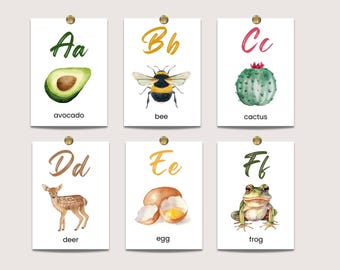 Tarjetas imprimibles del alfabeto ABC, tarjetas educativas del ABC, tarjetas de la A a la Z, aprende el abecedario, actividades preescolares, Montessori, decoración del aula, niños pequeños