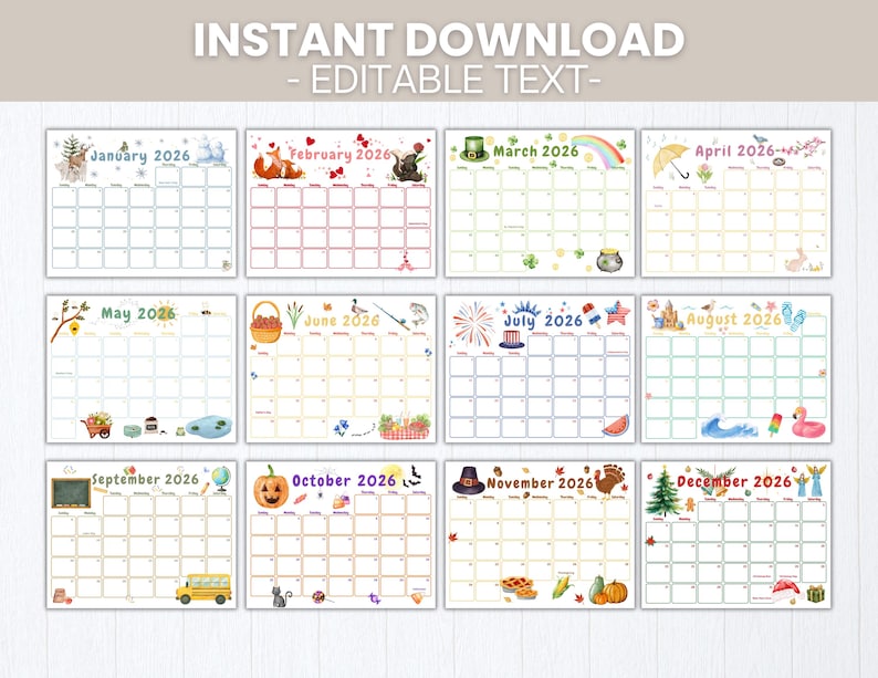 Printable Kids Calendar 2026, Kids Monthly Planner, Kids Schedule ...