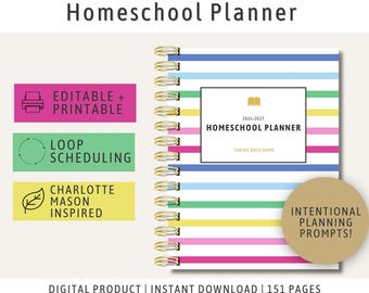 Editable Homeschool Planner + 2026-2027 Homeschool Planner + Homeschool Printable Planner + Loop Scheduling + Classical Charlotte Mason