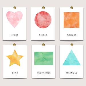 Regenbogen Aquarell Formen Karteikarten, Vorschulformen, Lernkarten, Vorschulaktivität, Montessori Lernen druckbar, Homeschool