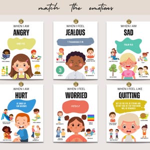 Emociones y sentimientos imprimibles, Rincón de la calma, Regulación emocional, Tabla de emociones, Tarjetas bíblicas, Versículo para memorizar, Impresión para preescolar
