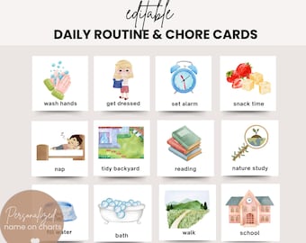 Editable Kids Daily Rhythm Routine Cards | Visual Schedule Toddler Chart  |Kids Chore Chart Checklist | Montessori Preschool Activity