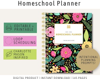 Editable Homeschool Planner + 2025-2026 Homeschool Planner + Homeschool Printable Planner + Loop Scheduling + Classical Charlotte Mason