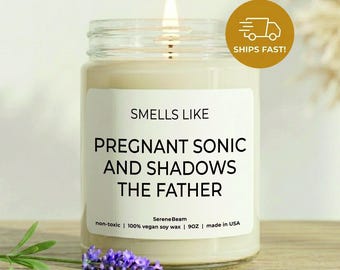 Smells Like Pregnant Sonic Vegan Candle, Funny Shadow Meme Gift, Custom Soy Wax Candle for Video Game Fans, Personalized Gag Gift for Friend