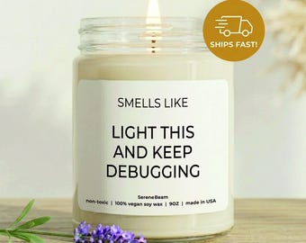 Funny Programmer Debugging Candle, Coder Software Engineer Gift, Tech Developer Present