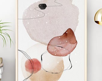 Mid-Century Modern Art Print: Boho Abstract Watercolor Gallery Wall Art