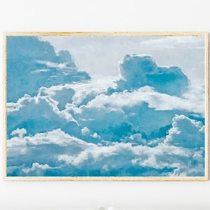 Blauer Himmel Wolken 2 Aquarell Malerei Druck, Moderne Landschaft Wanddekoration, Sonnenuntergang Wolken Gemälde Achival Kunstdruck, Galerie Wanddekoration
