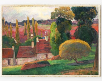 Landscape Painting Wall Decor, Classic Art Archival Print, Paul Gauguin Farm in Brittany, Gaugain Painting Giclee Prints Vintage Design