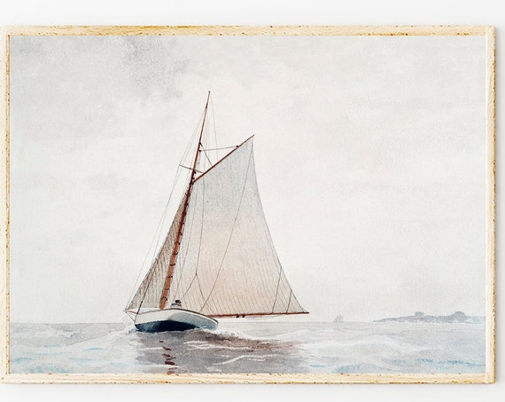 Nautical Painting Print, Boat Painting, Winslow Homer Sailing off Gloucester, Giclee Wall Art, Wall Decor, Beach Wall Art