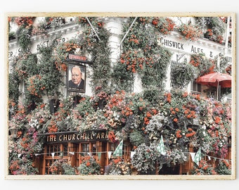 London Flowers Pub Photography Prints, London Churchill Arms Pub Image, Travel Modern Wall Decor Prints, United Kingdom Pictures, Gifts