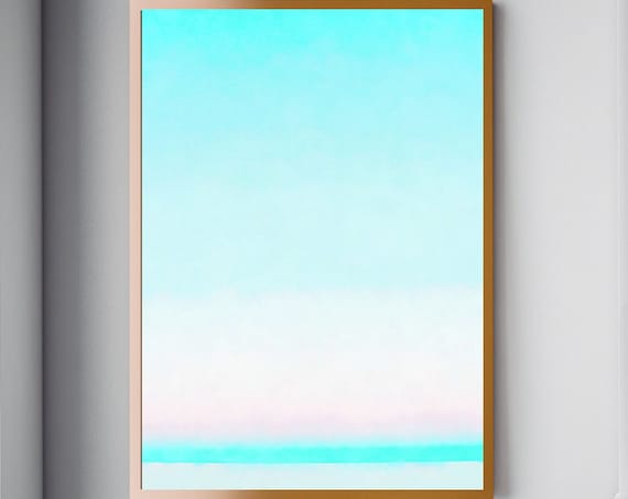 Ombre Sky Landscape Painting Contemporary Abstract Art Painting on Canvas Modern Wall Decor, Graduated Sky Ocean Sunset Sunrise Water