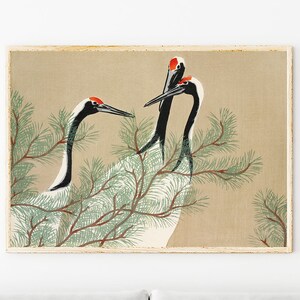 Japanese Art Wall Decor, Kamisaka Sekka Woodblock Painting Print, Japanese Cranes Prints, Cranes from Momoyogusa, Graphic Wall Art Prints
