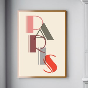 Paris Wall Art Print – Chic Graphic Typography in Red & Neutrals, Modern French Decor for Gallery Wall or Minimalist Spaces