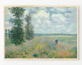 Monet Wall Art, Claude Monet Poppy Fields near Argenteuil Painting Print, Monet Landscape Prints Wall Decor, Classic Landscape Painting