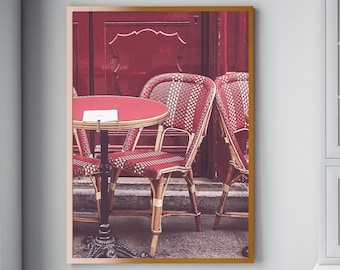 Paris Cafe Photograph, Paris Red Wall Art, Paris Prints, French Travel Photography, Kitchen Wall Art, France Photo Print, French Modern Art