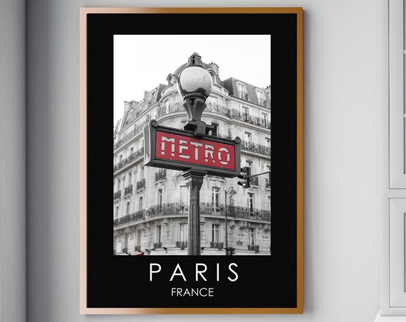 Paris Metro White or Black Background Wall Art Poster Archival Print, French Photography Large Format Posters, Parisian Home Decor Print