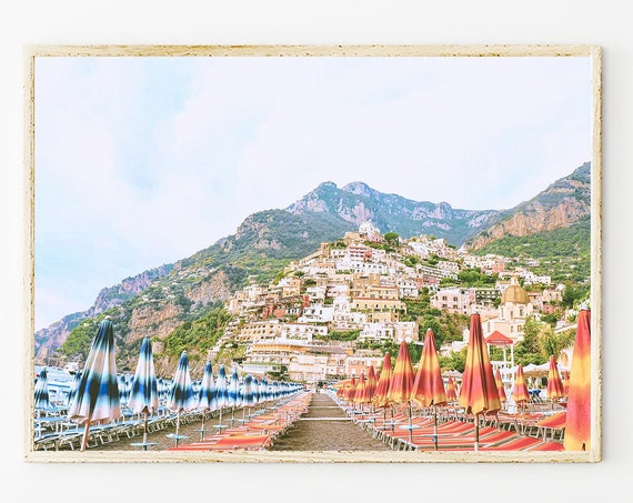 Amalfi Coast Wall Art Print Photograph Positano Beach Club, Italy Travel Photography Modern Decor, Wall Art Prints Pic Photography Coastal