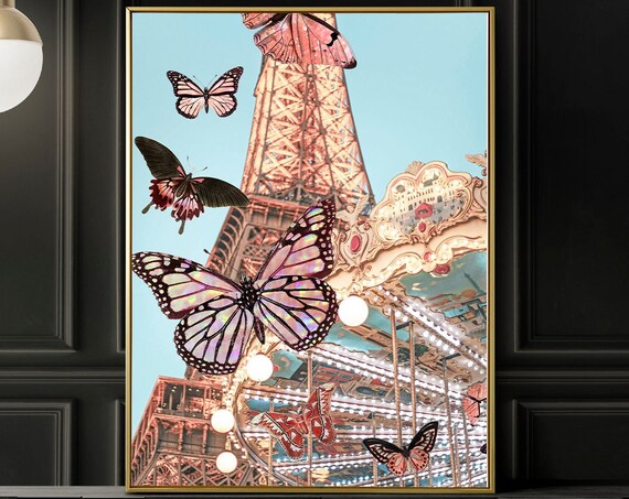Whimsical Paris Print, Eiffel Tower Carousel Photography, Wall Art Poster Print,  Parisian Home Decor Art Print, French Style, Paris Art