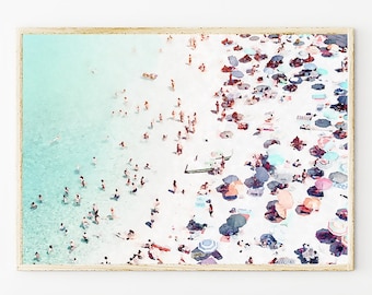 Aerial Beach Print, Coastal Wall Decor, People View Watercolor Painting Prints, Achival Art, Gallery Wall Decor, Watercolor Paintings