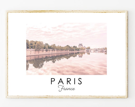 Paris Seine River Wall Archival Art Poster Print, France Photography Large Format Posters, Parisian Home Decor Art Print, Blush French Style