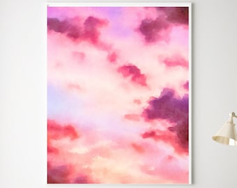 Pink Sky Sunset Painting, Contemporary Large Format Art Painting on Canvas, Modern Wall Decor, Ocean Sunrise Water Art Gifts