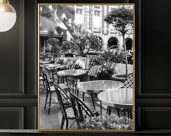 Paris French Cafe Black and White Art Print Poster, White Wall Art, Paris Black White Prints Photo, Parisian Style Wall Decor Prints