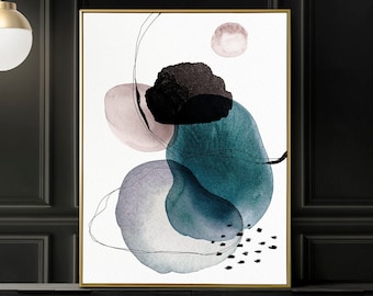 Abstracte aquarelkunstdruk – Zachte pastelkleurige penseelstreek – Modern minimalistisch muurdecor op mat archiefpapier