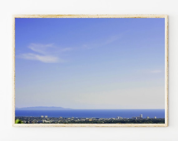 Los Angeles Photo, California Photography Art Print, Santa Monica Coastal Sky Views to Catalina Island, Minimalist Blues Photograph Prints