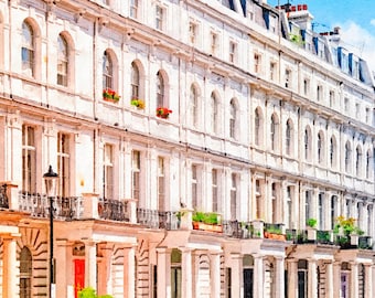 London Notting Hill Watercolor Print – London Architecture Art, Kensington Hyde Park Wall Art, British City Travel Decor Illustration
