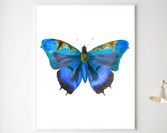 Instant Download Vintage Butterfly Print, Blue Butterfly Digital Wall Art, Butterflies Instant Digital Print, Printable Wall Art Decor